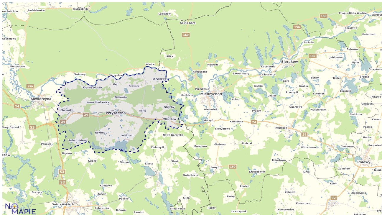 Mapa obszarów ochrony przyrody Przytocznej